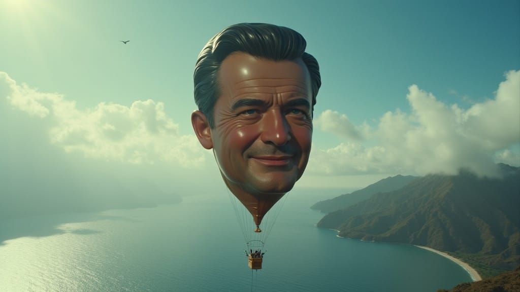 Cary Grant Balloon Head Flies Over Hawaii with Jet Power