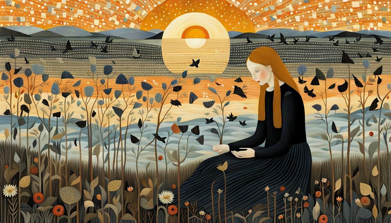 Woman by Sunset: A Digital Bio Art Masterpiece