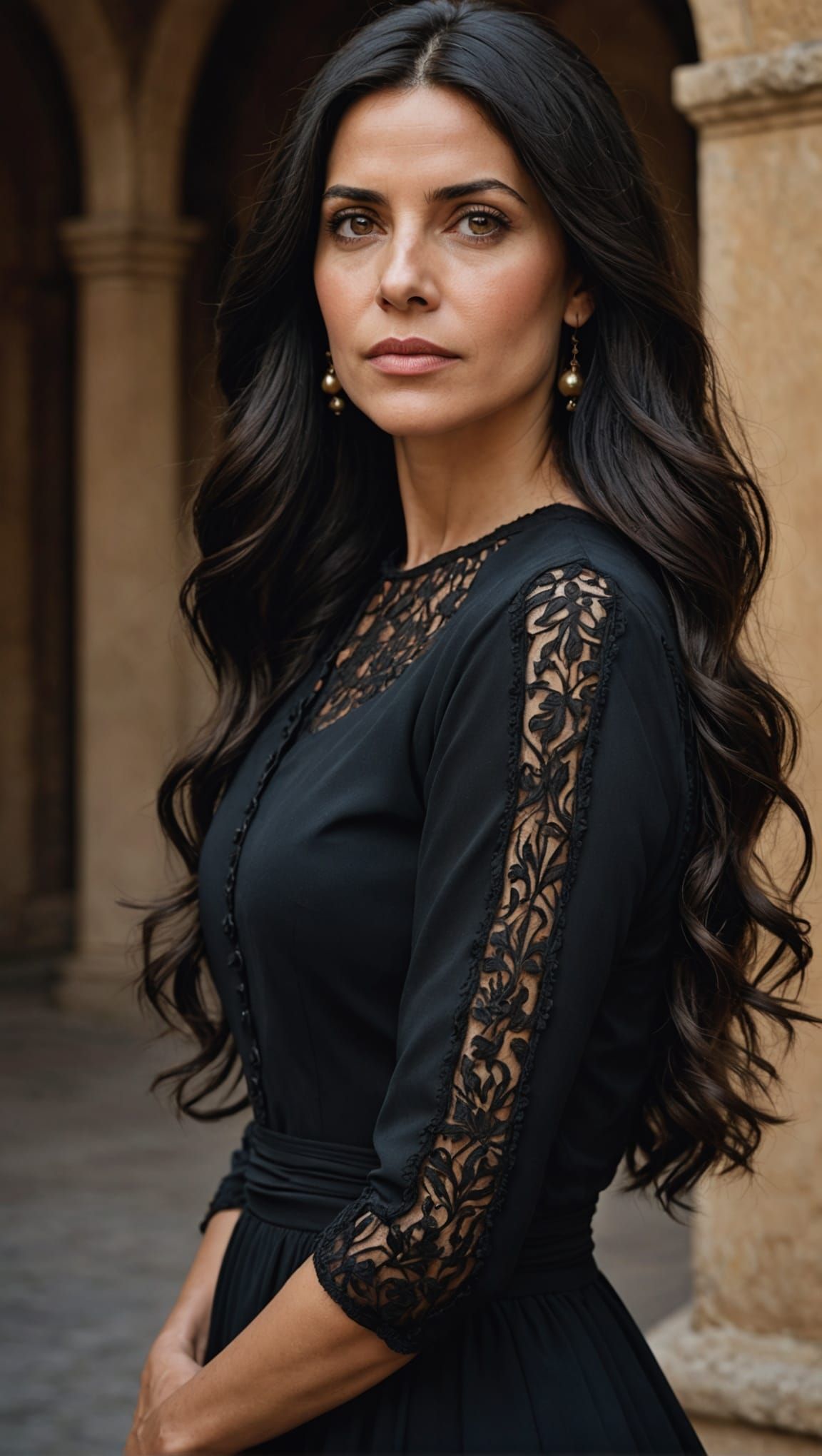 Spanish Woman Portrait in Black Dress, Professional Photogra...