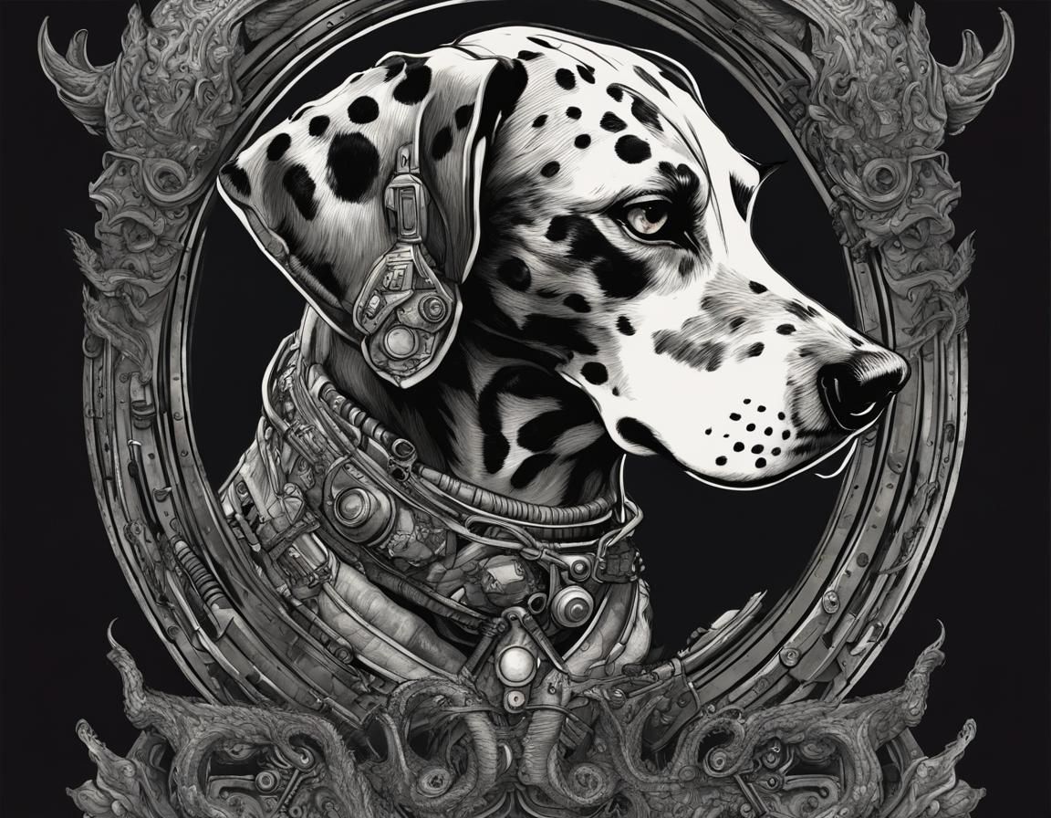 Dystopian Dalmatian Dog: Detailed Dieselpunk Digital Drawing