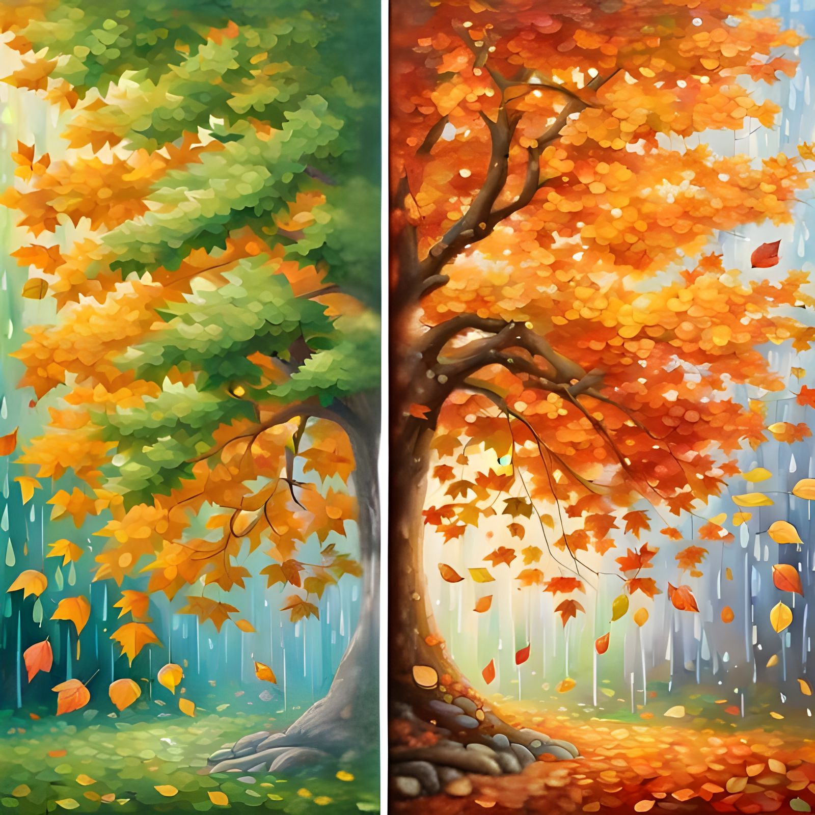 Tree Divided by Seasons in Diamond Painting Style