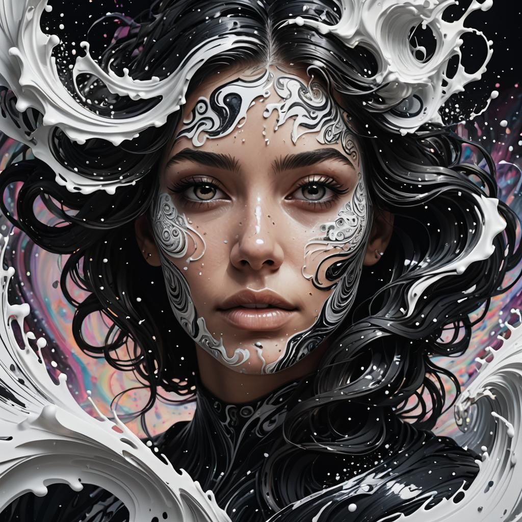Ink Girl Portrait in Surreal Splash Art Style