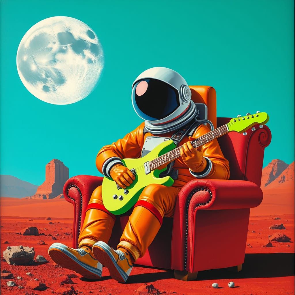 Cosmic Rhapsody: Vibrant Cubist Astronaut on Mars