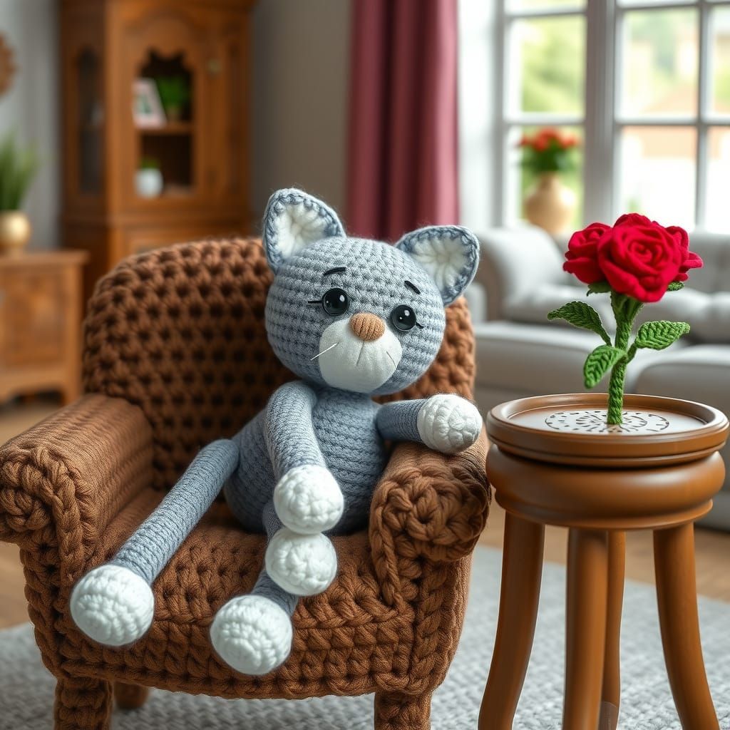 Crocheted Whimsy in a Vibrant 3D Rendering