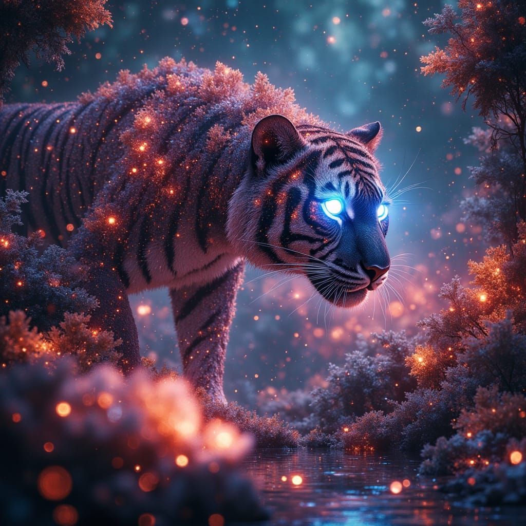 Bioluminescent Cosmic Tiger in Alien Jungle