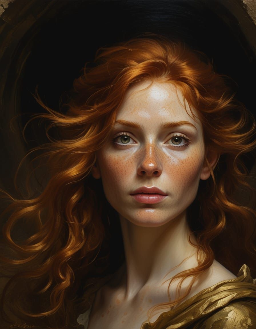 Baroque Elf Woman in Vortex, Rembrandt Style