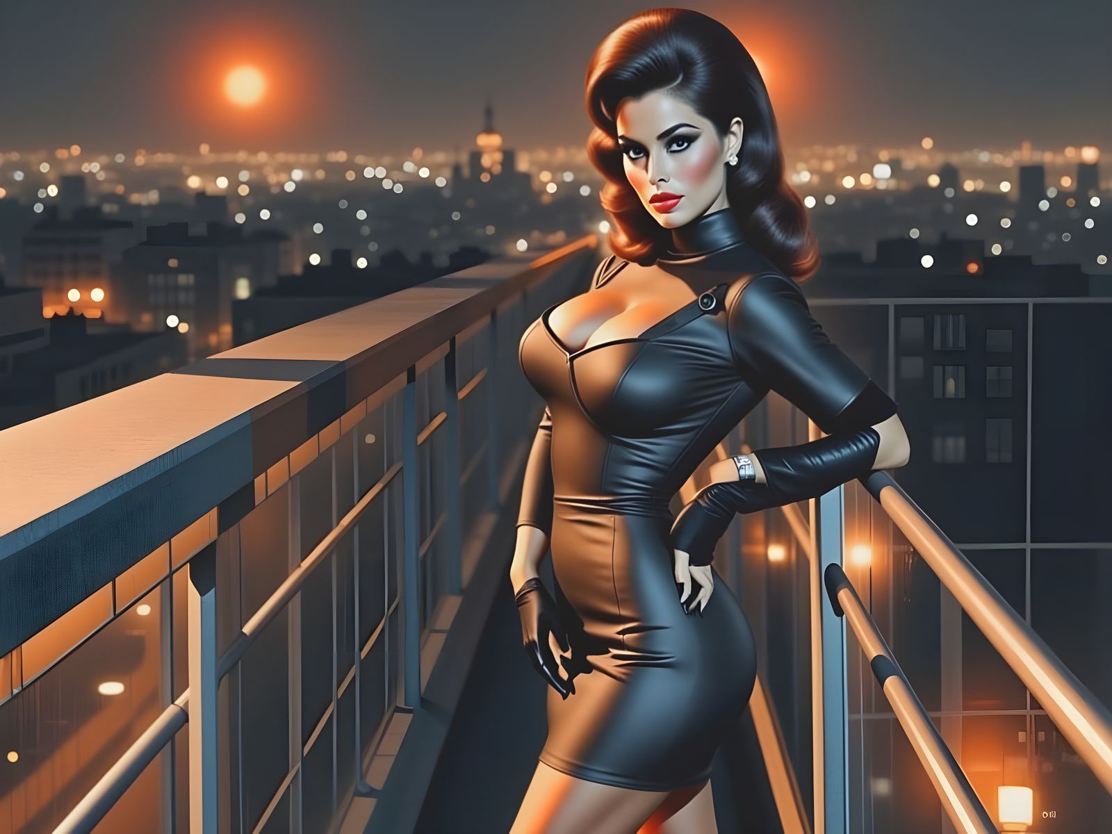 1960s Femme Fatale Over Cityscape