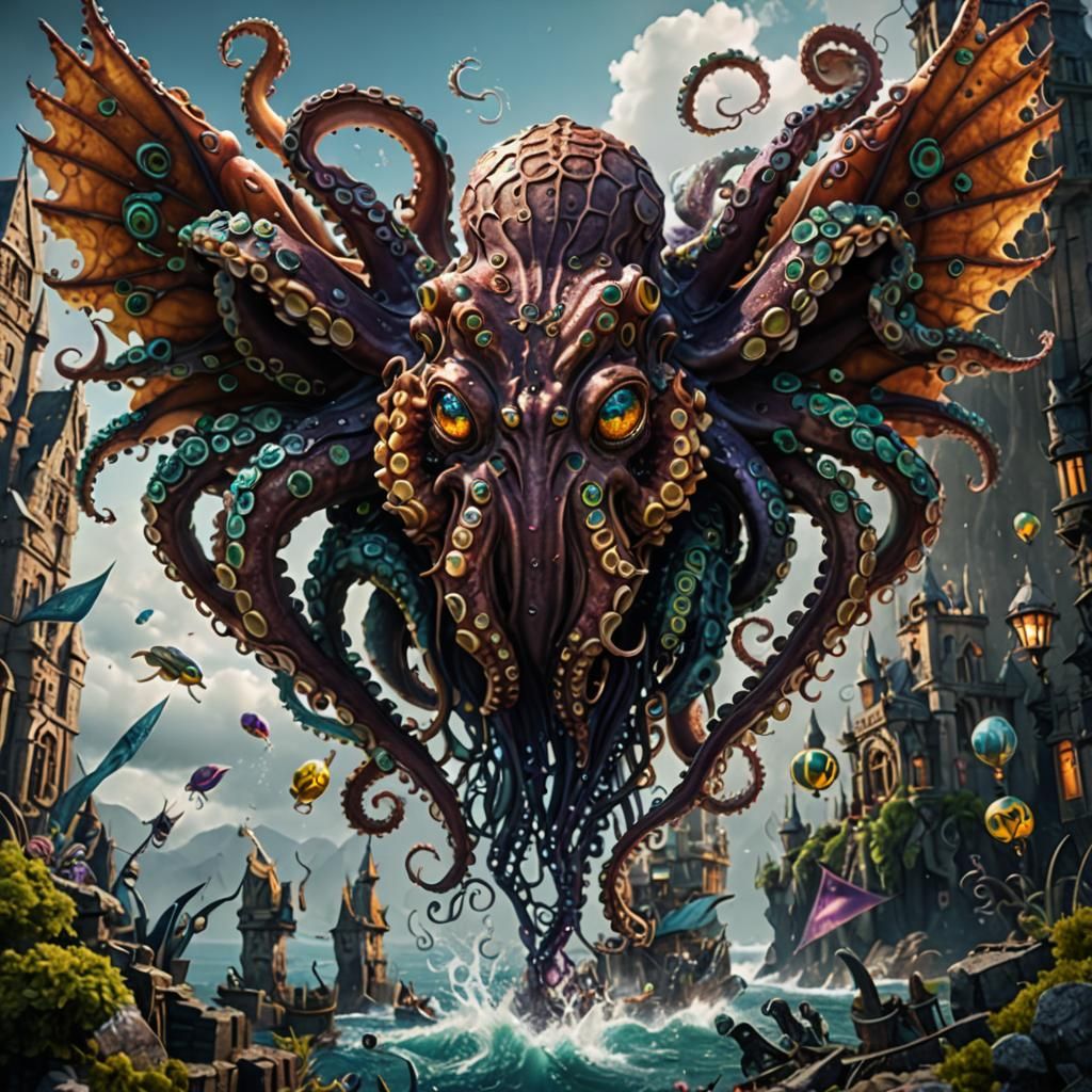 Detailed Octopus in Deep Color Fantasy Art
