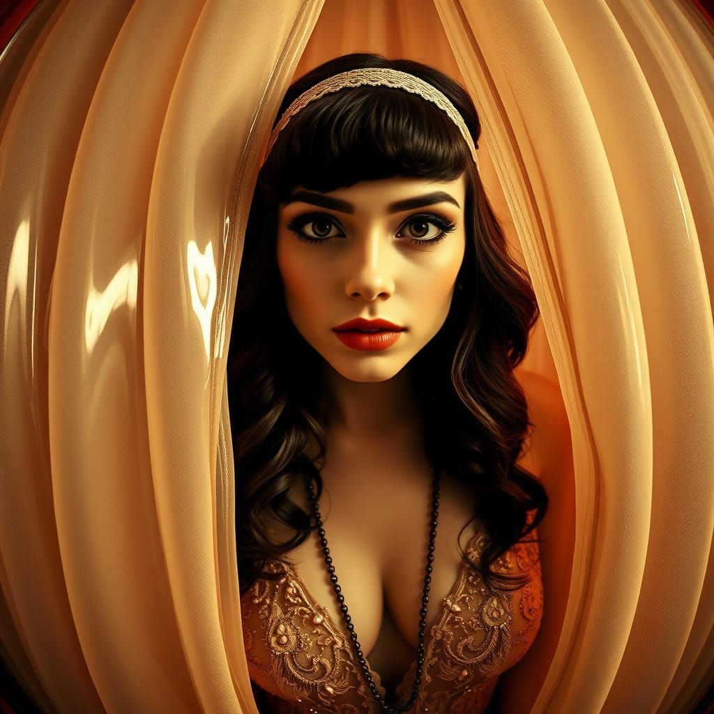 1920s Flapper Allure Behind Shimmering Curtains