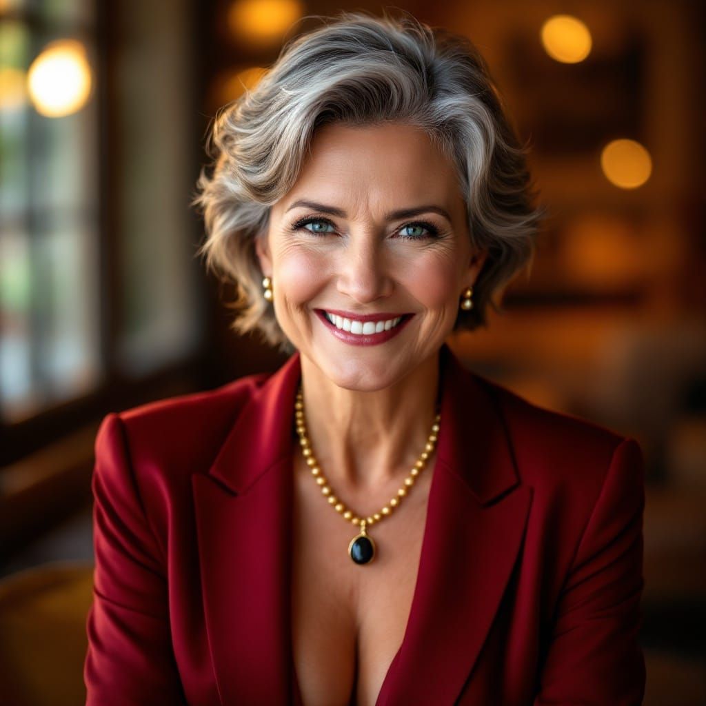 Radiant Gray-Haired Woman in Elegant Attire