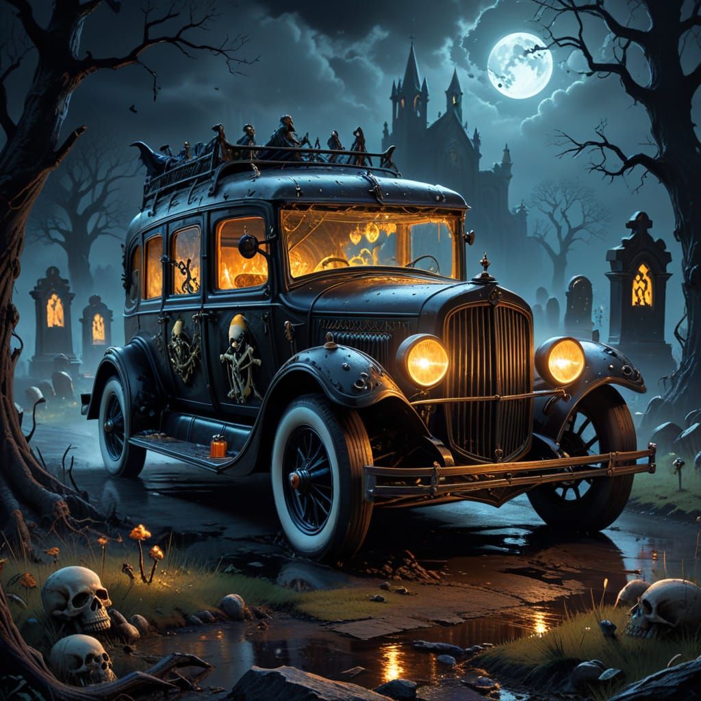 Hearse Hot Rod Race Through Haunted Graveyard