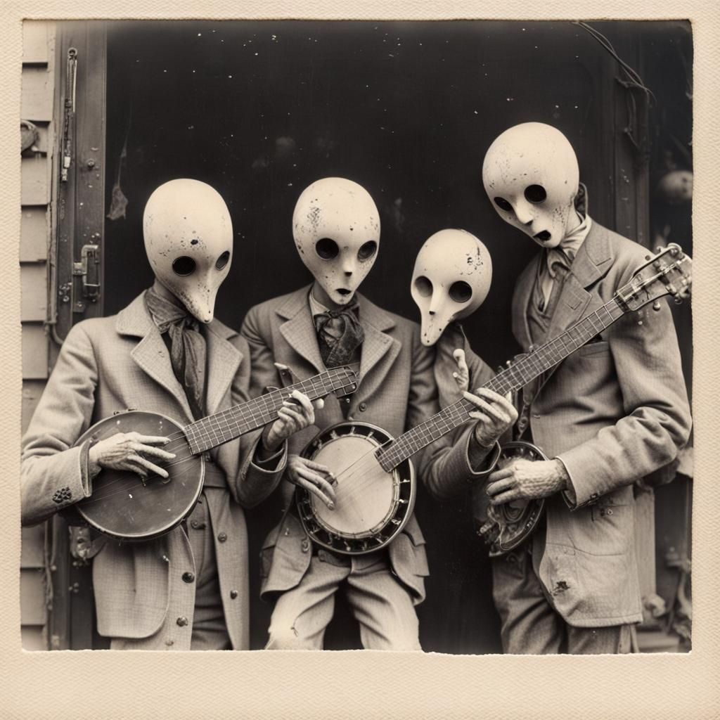 Surreal Mannequins Demolish Banjos: Vintage Polaroid Style