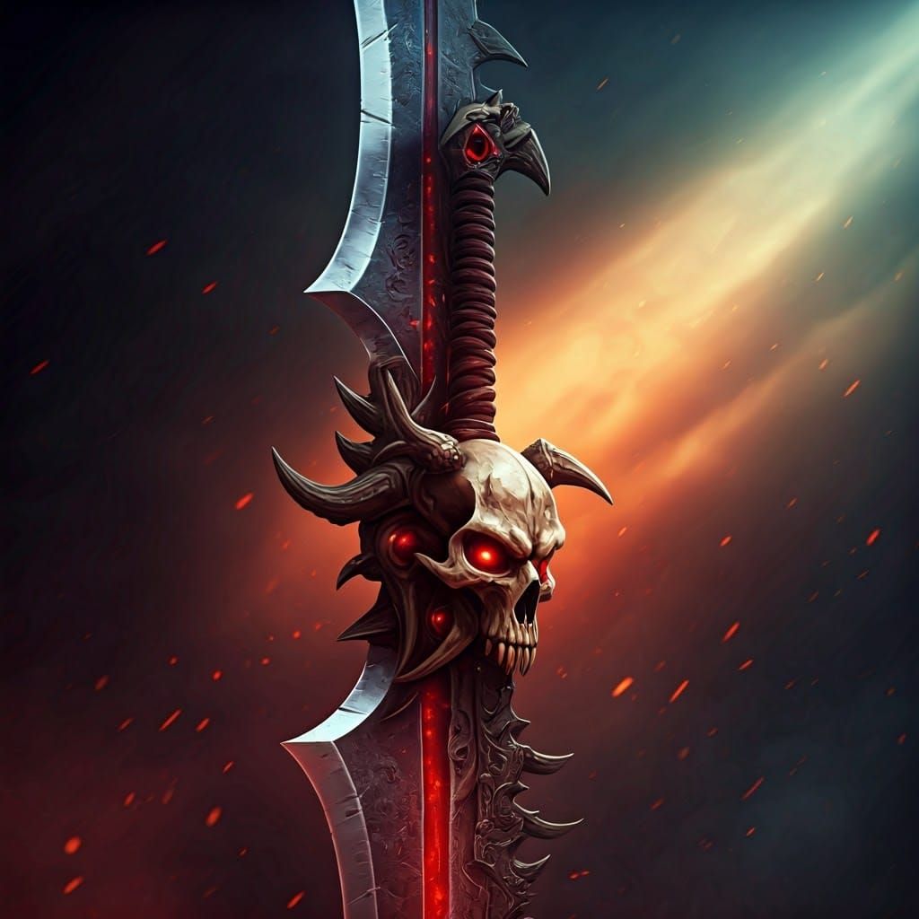 God of War's Epic Two-Handed Sword with Ruby-Eyed Skull Hilt