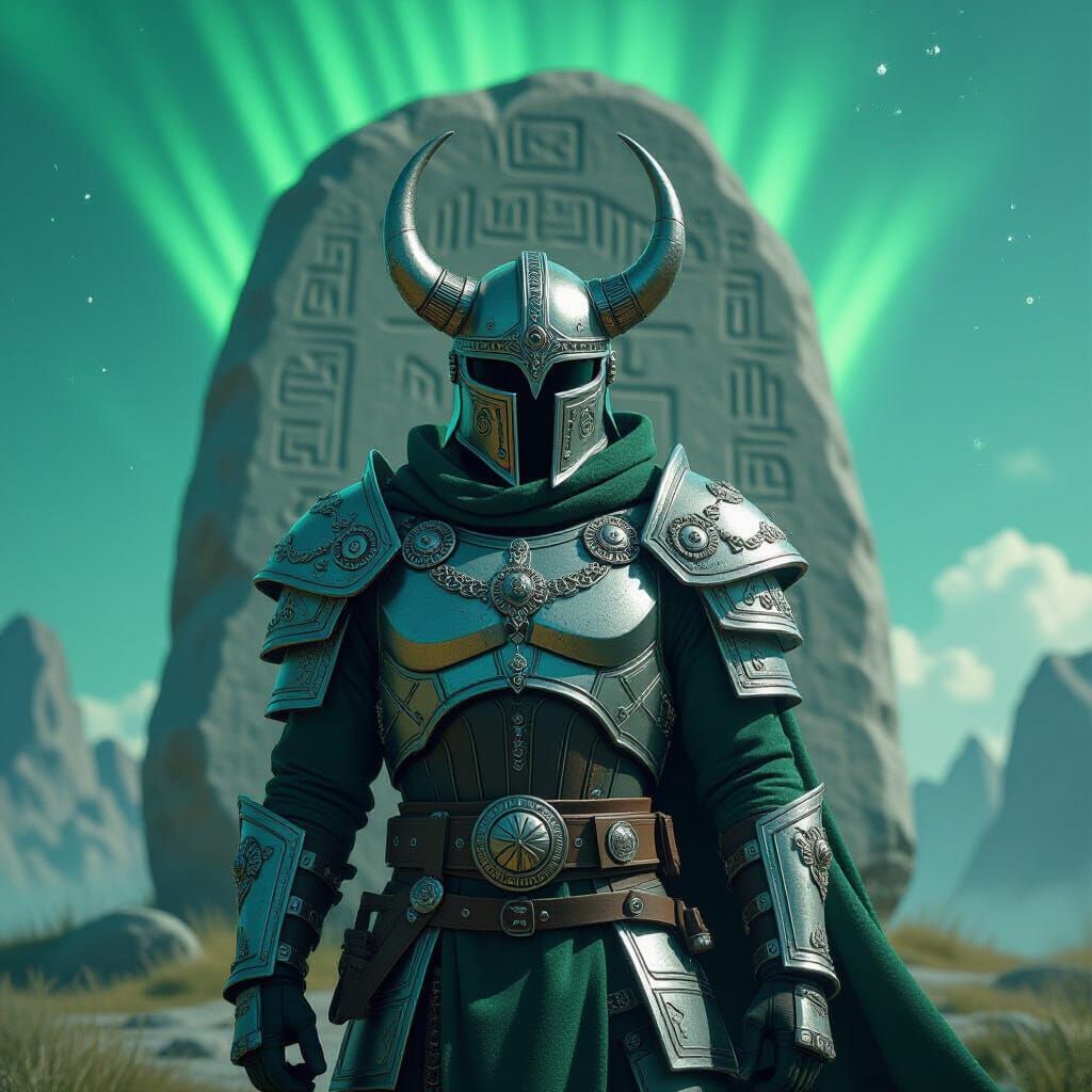 Space Viking with Rune Stone in Sci-Fi Fantasy Style