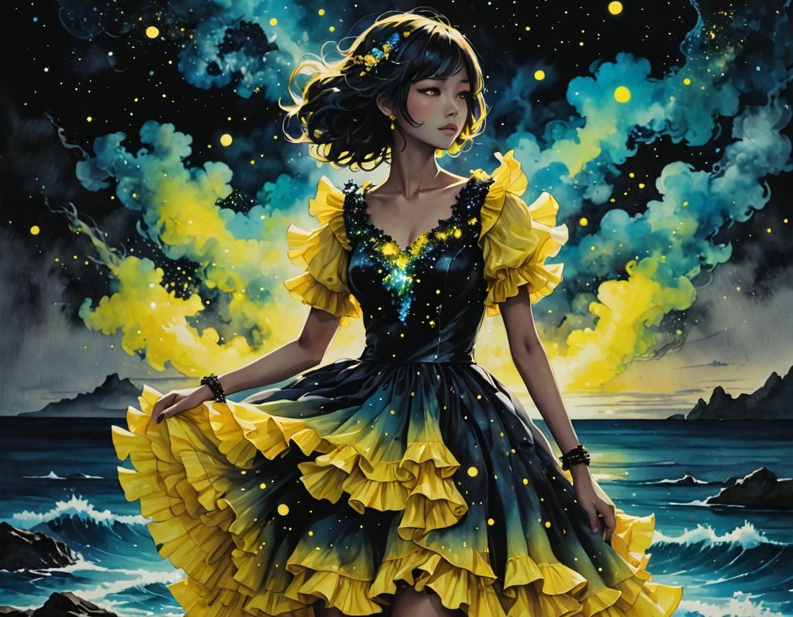 Bioluminescent Ocean View in Vibrant Graffiti Art