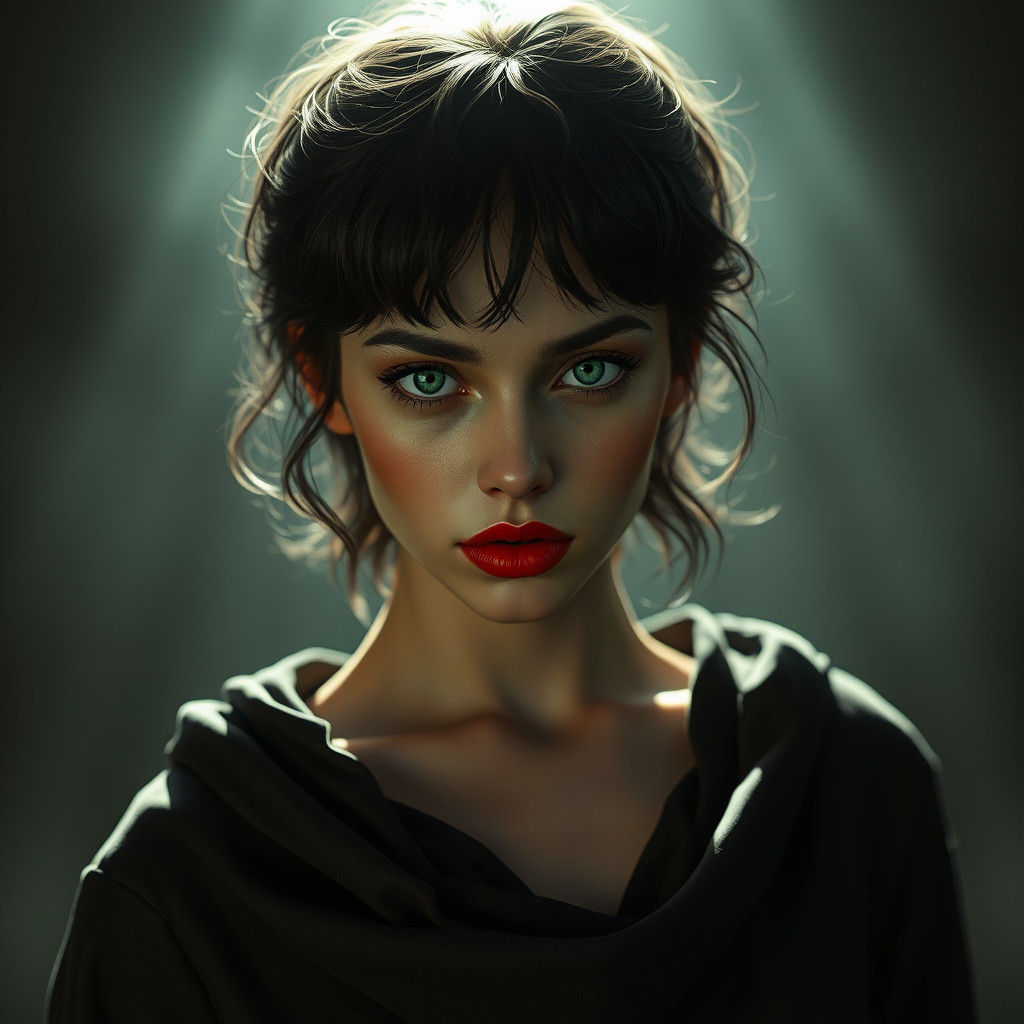 Enigmatic Woman in Soft Light: A Digital Portrait