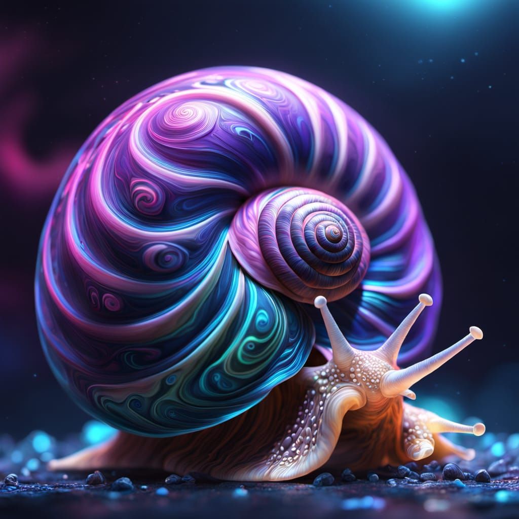 Vibrant Fractal Snail Shell in Neon Colors