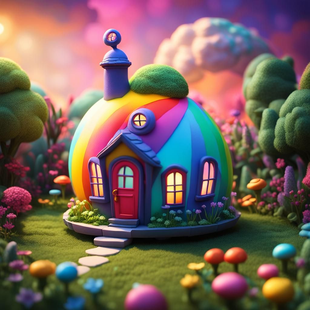 Whimsical Tiny House in Tim Burton Claymation Style