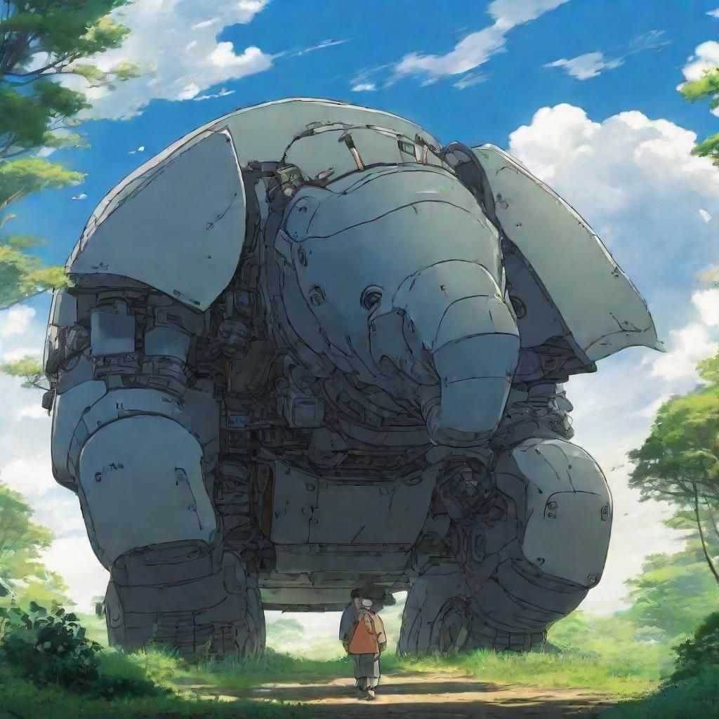 Armored Spherical Robot Elephant in Anime Style