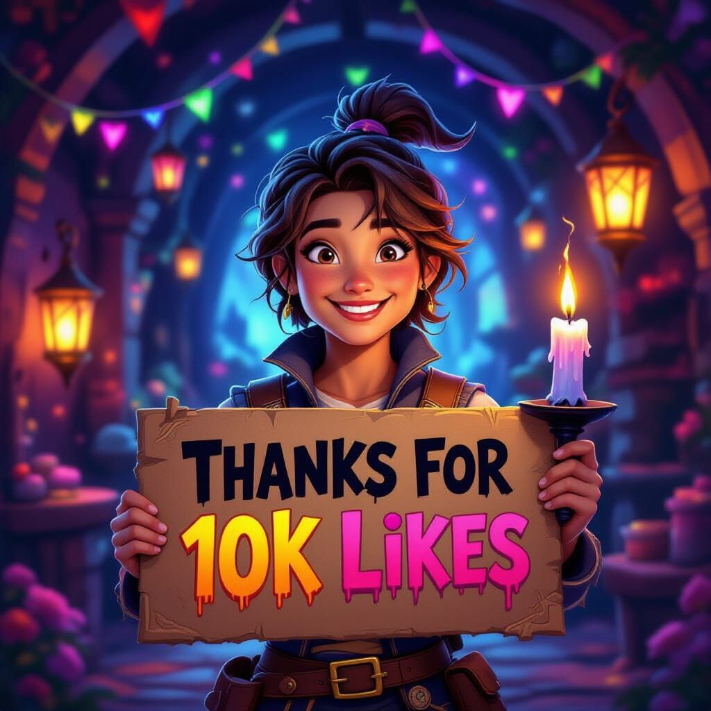 Joyful Adventurer Thanks Fans with Magical Candle and Sign