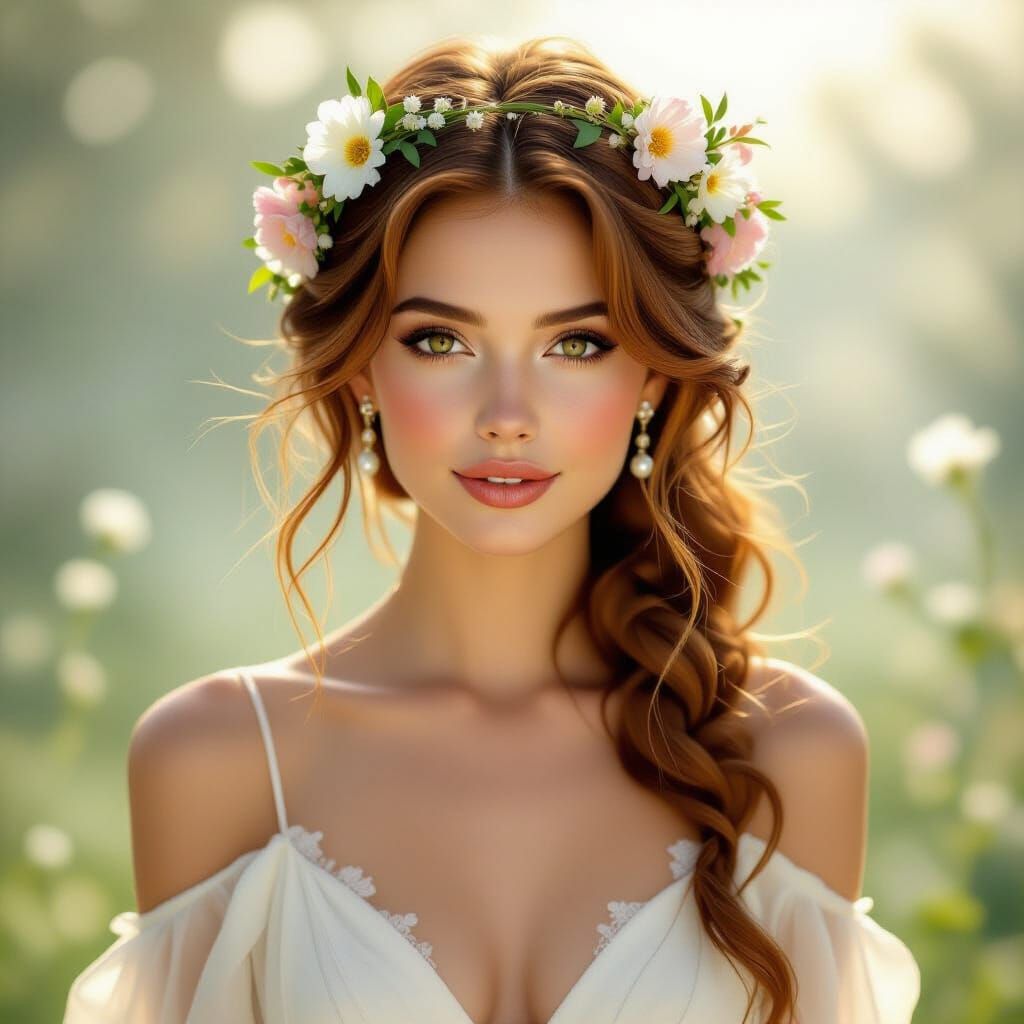 Dreamy Portrait of Woman with Floral Crown