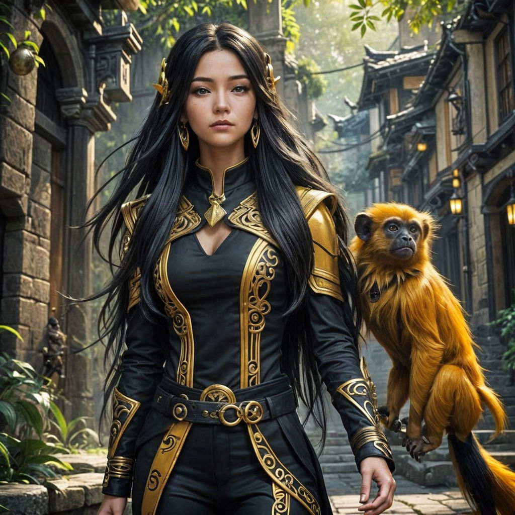 Woman with Tamarin Monkey in Fantasycore Style