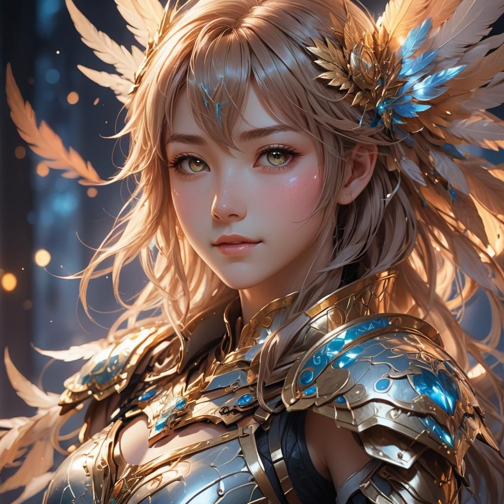 Anime Woman in Glowing Armor Portrait