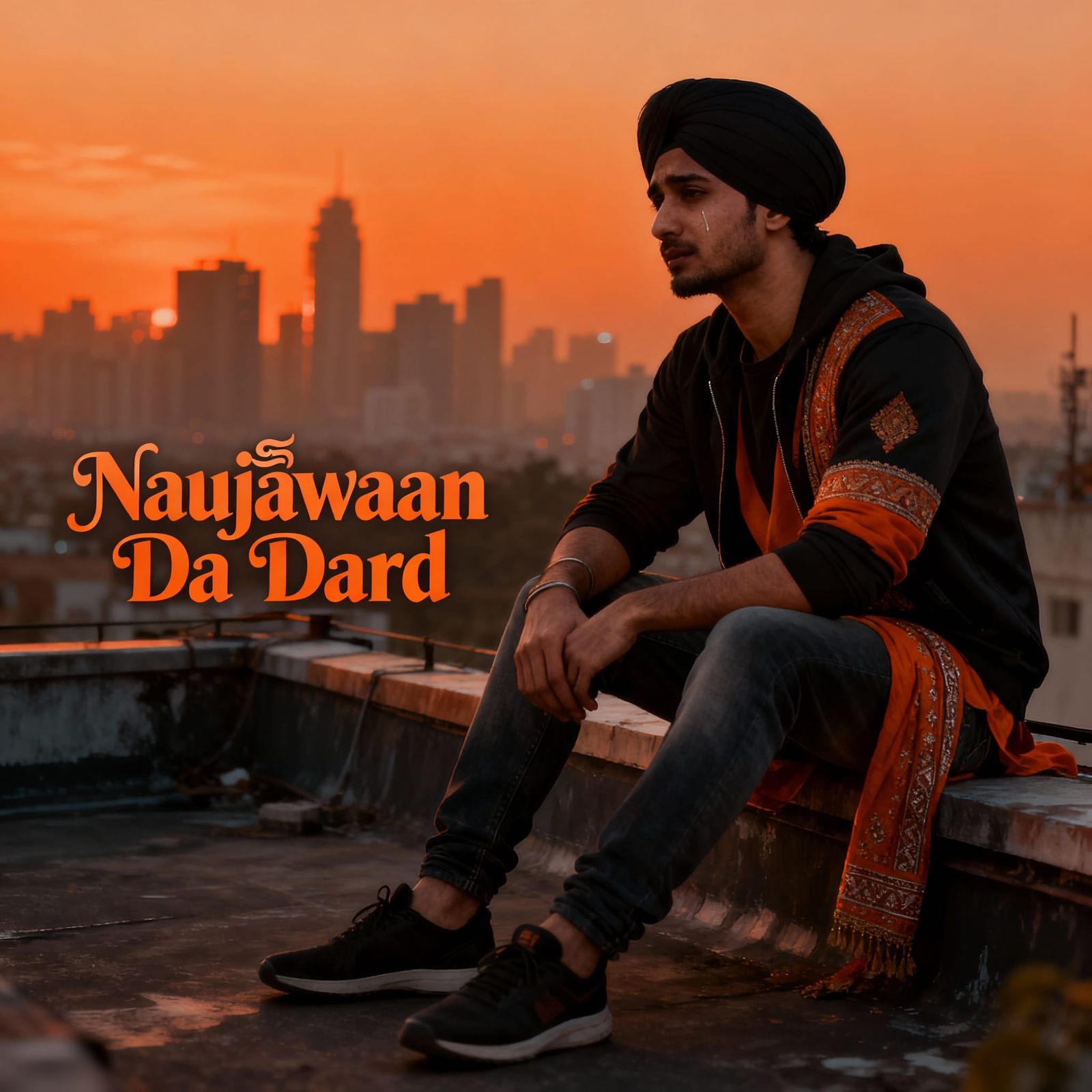 Thoughtful Punjabi Man on Rooftop at Sunset