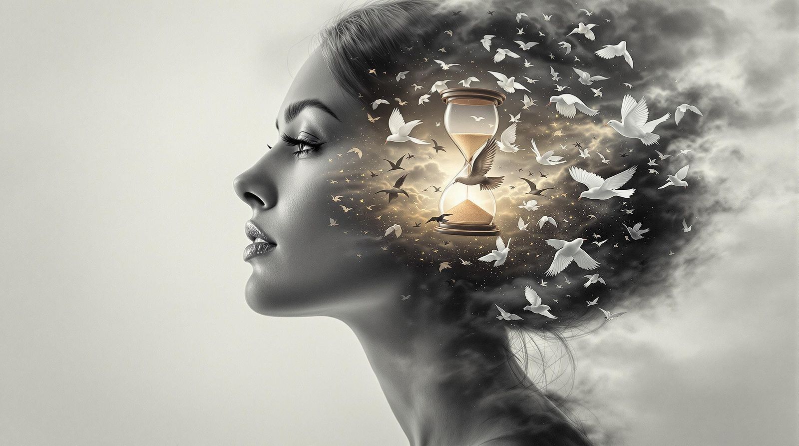 Serene Contemplation in a Dreamlike Double Exposure