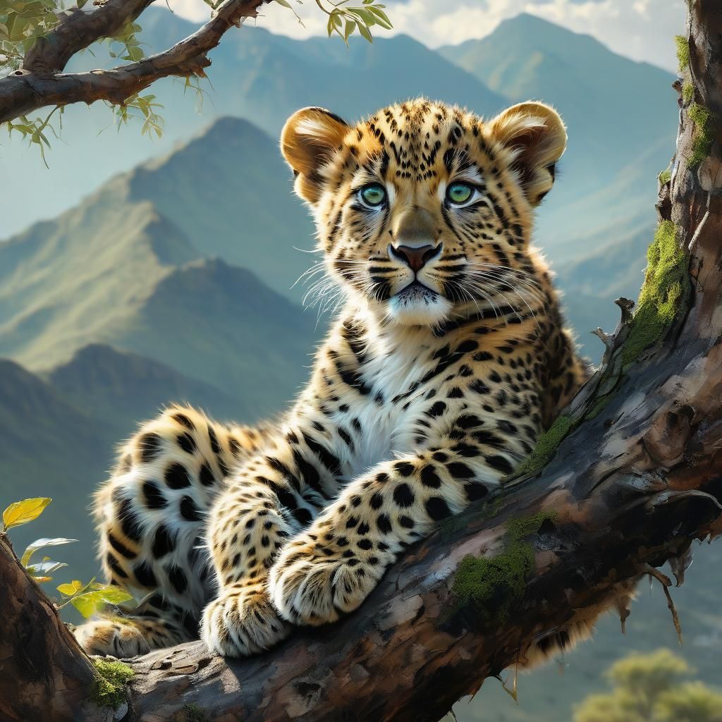 Leopard Cub Portrait in Fine Art Painting Style