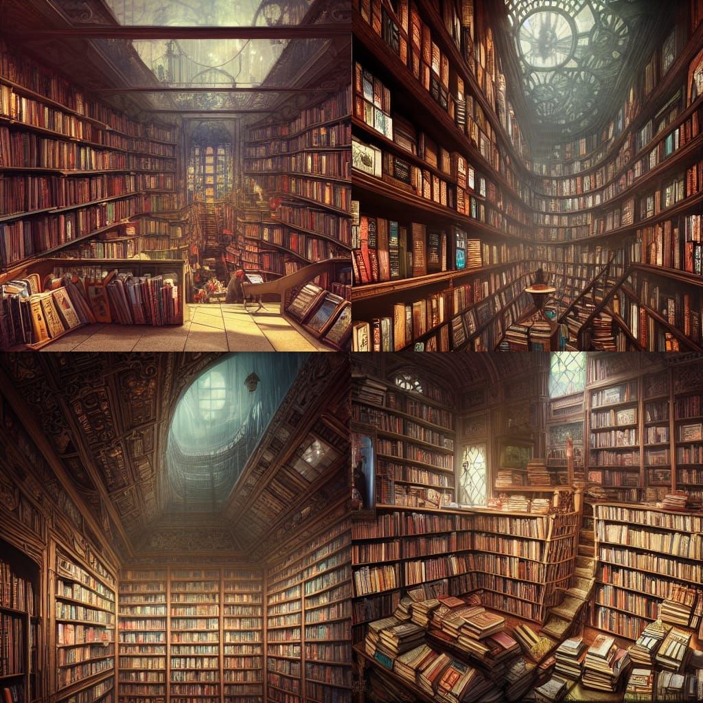 Elaborate Book Shop in Hyperdetailed Fantasy Art Style
