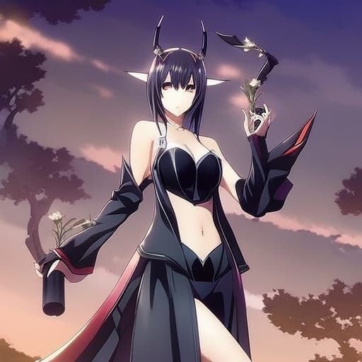 Gothic Anime Forest Goddess in Cow Print Swimsuit