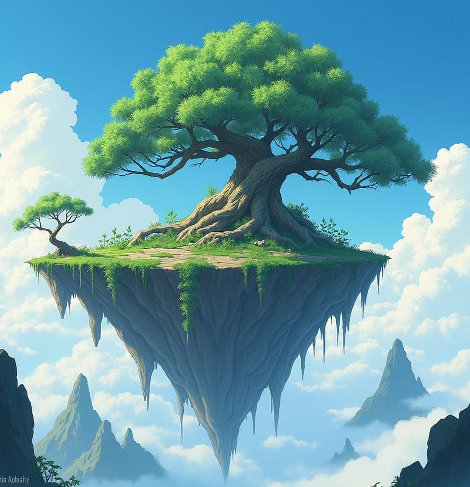 Floating Island in Anime Cloudscape