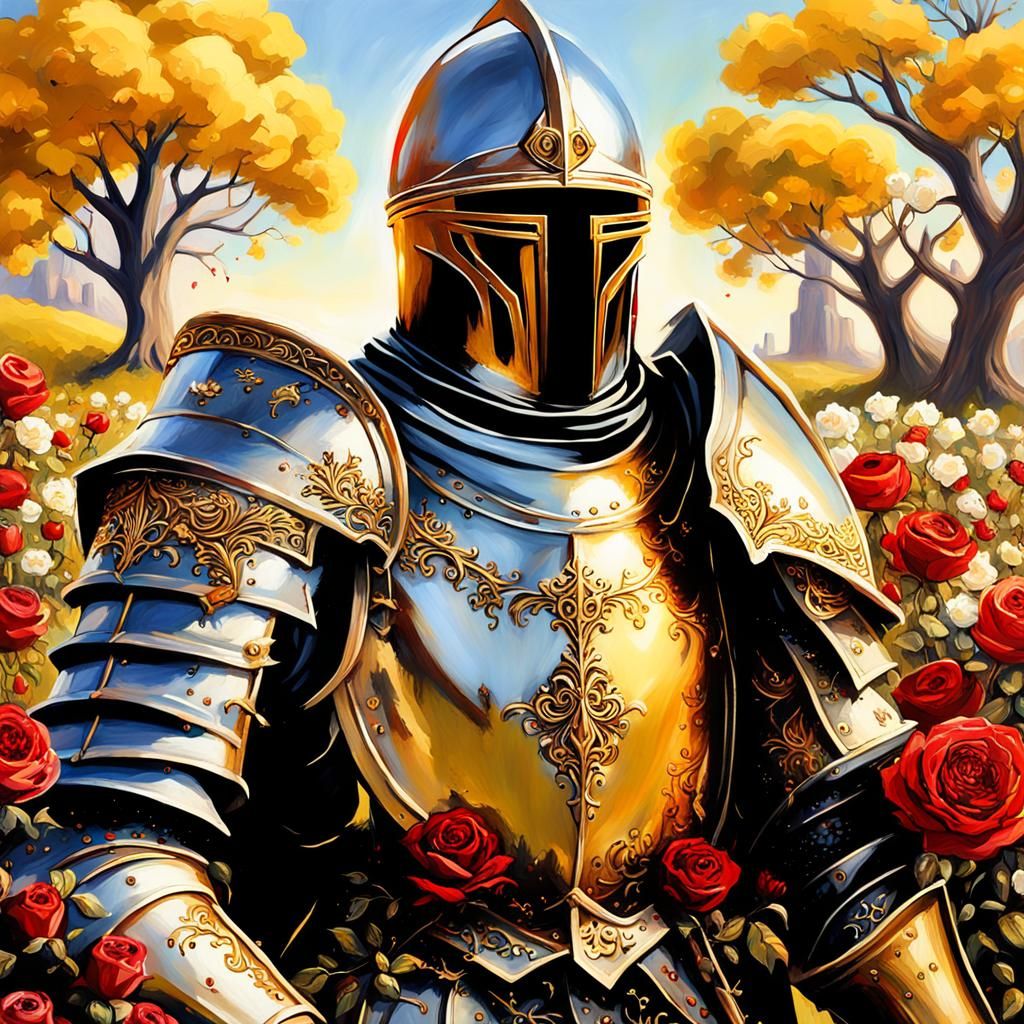 Gothic Knight in Blood Field: Dark Fantasy Oil Portrait