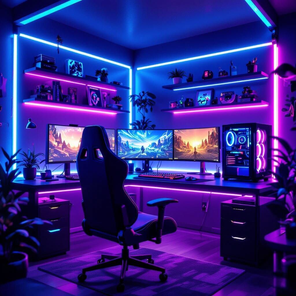 Futuristic Gaming Room with Neon Glow