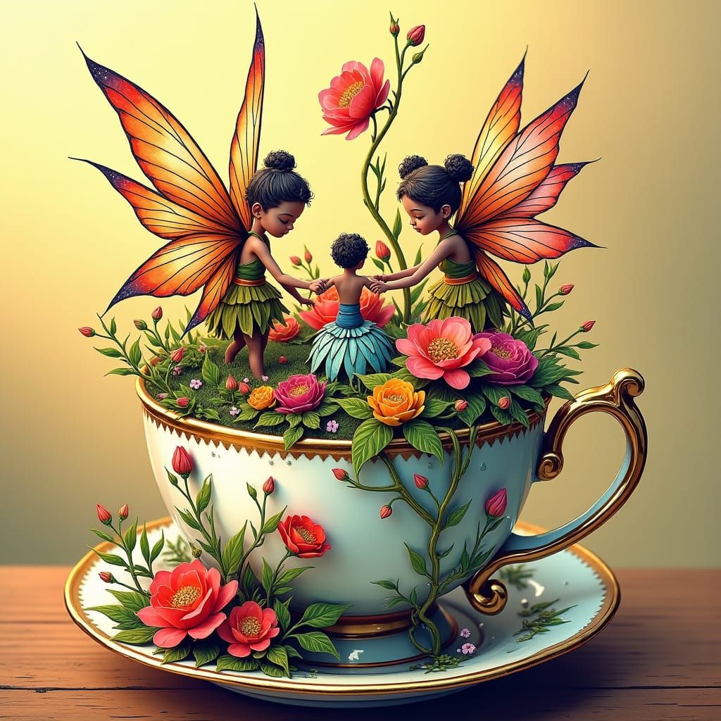 Teacup Fairy Tale World in Splash Art Style
