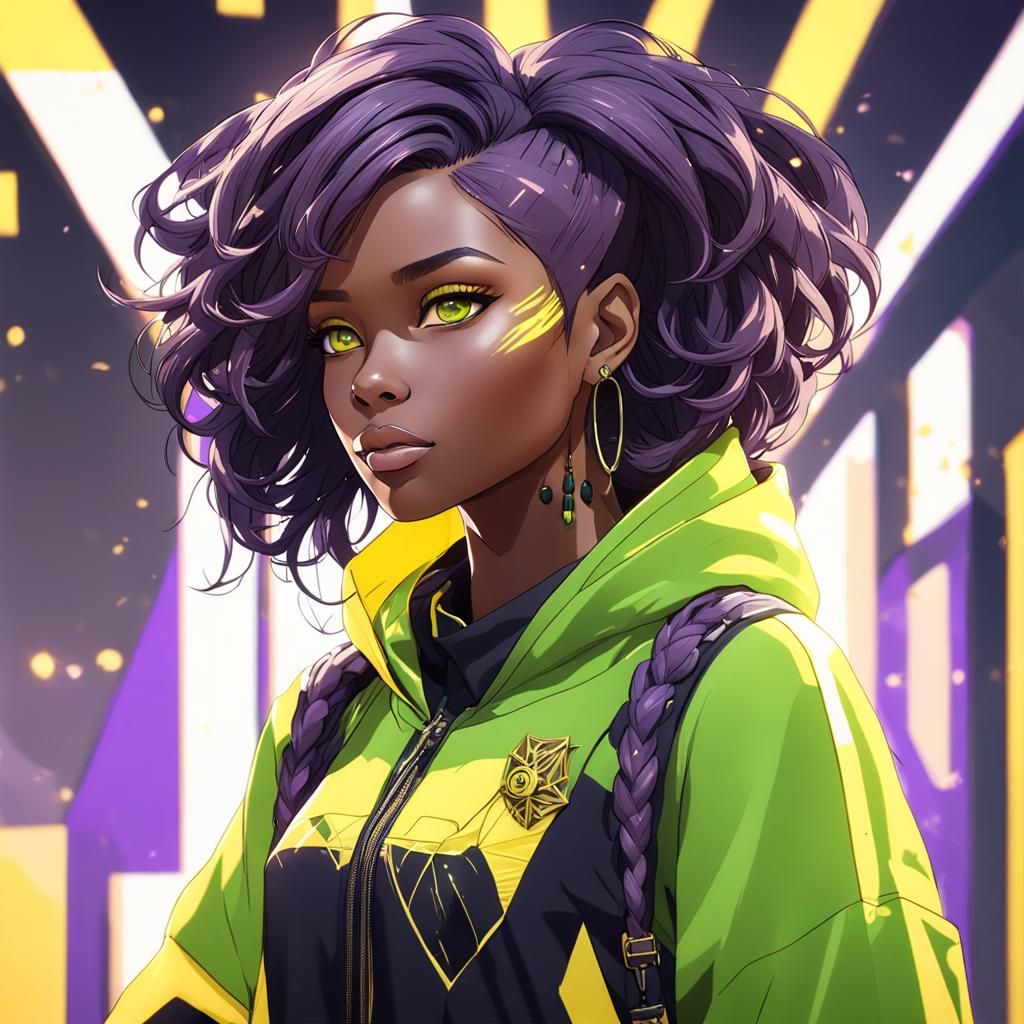 Anime Portrait of Woman with Purple Hair