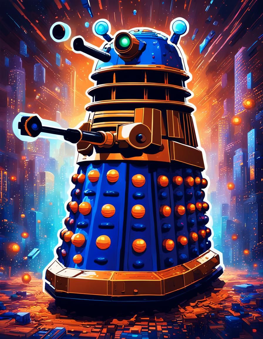 8-bit Dalek in Psychedelic Digital Dreamscape
