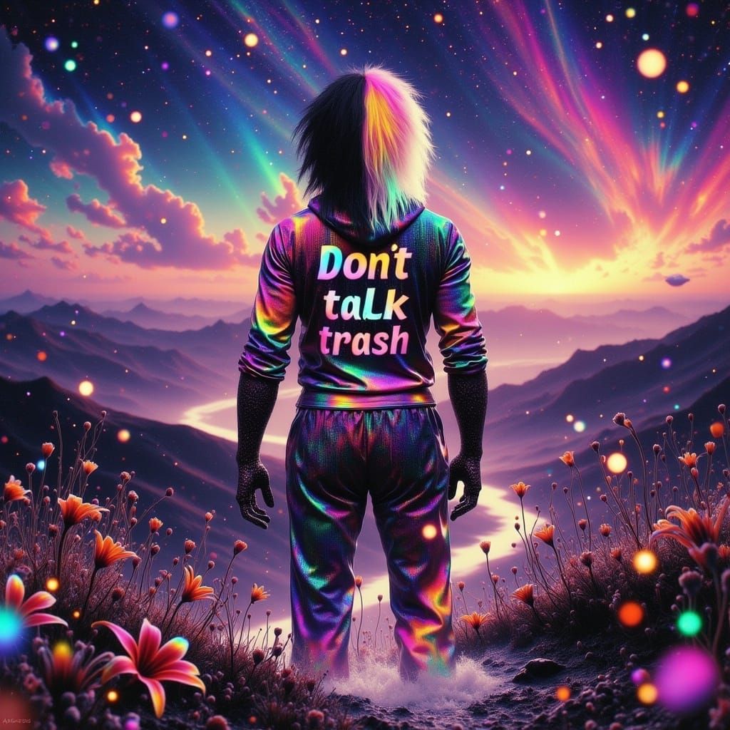 Mystical Figure in Dreamscape with Rainbow Hoodie