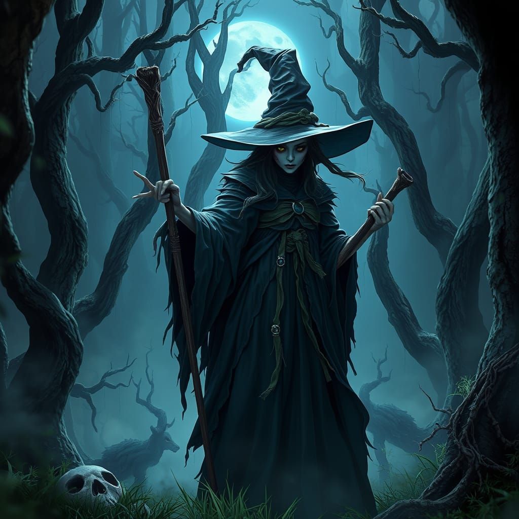 Wicked Witch in Mystical Forest, Anime-Inspired 3D Art