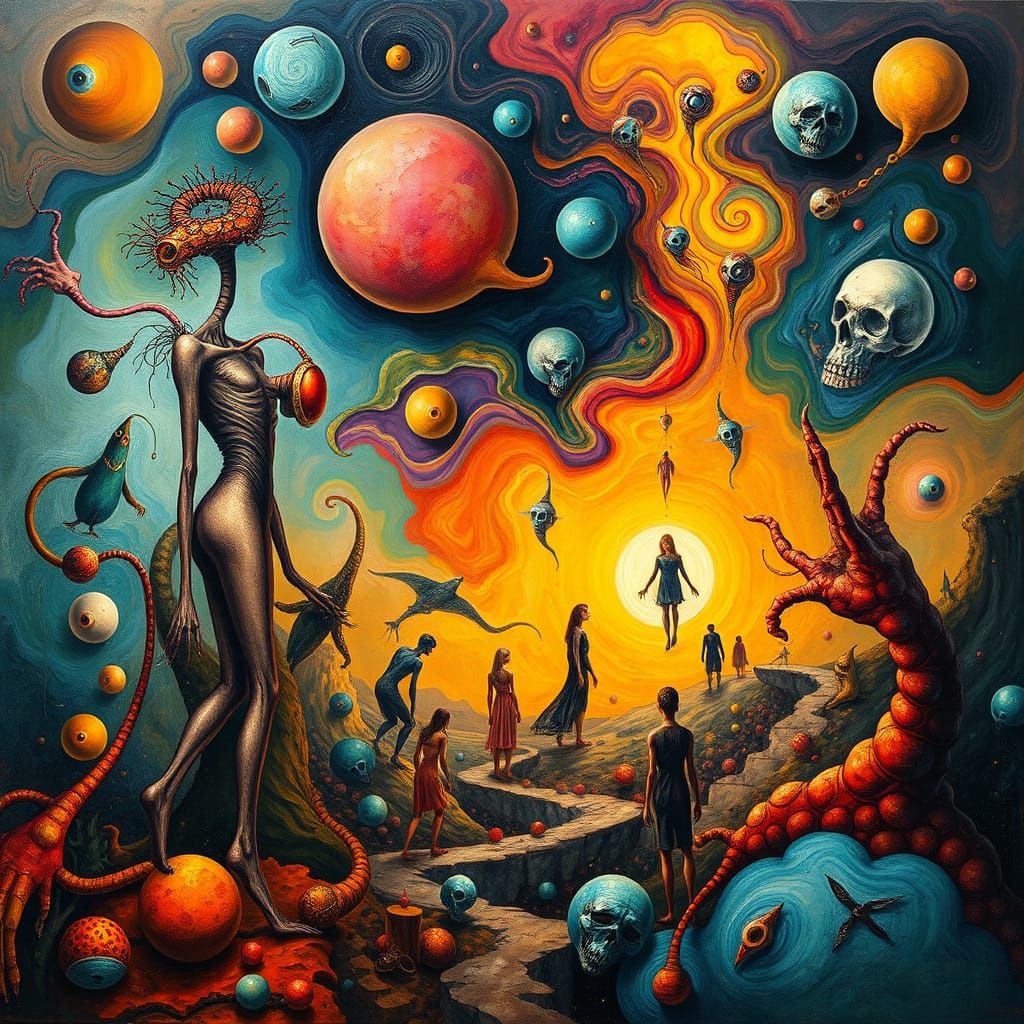 Surrealist Dreamscape in Vibrant, Uncanny Colors