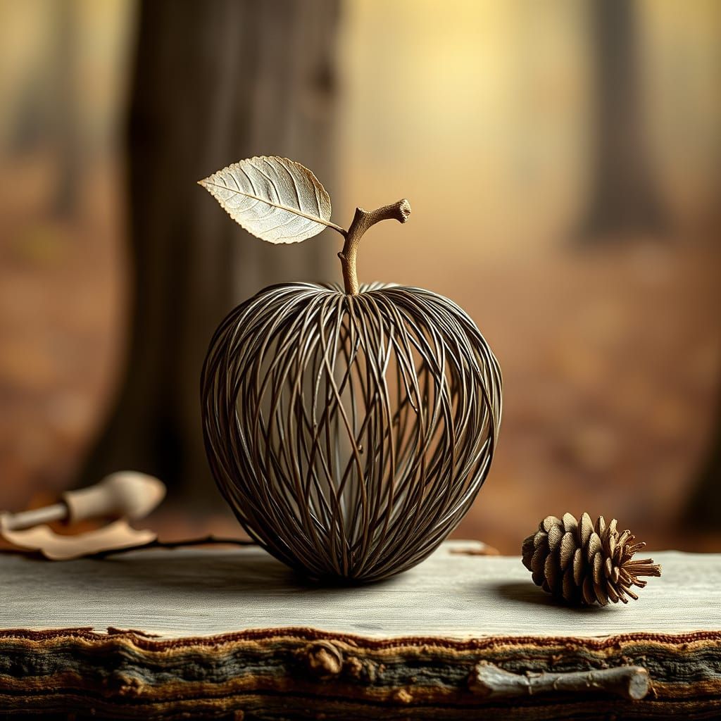 Whimsical Pine Needle Sculpture in Earthy Forest Setting