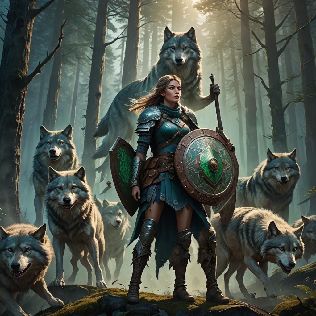 Elf Warrior Defends Against Wolves: Fantasy Matte Painting