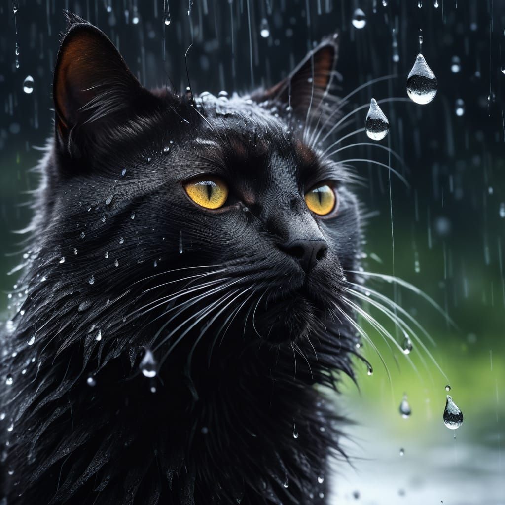 Black Cat Shakes off Rain in Tran Nguyen Style