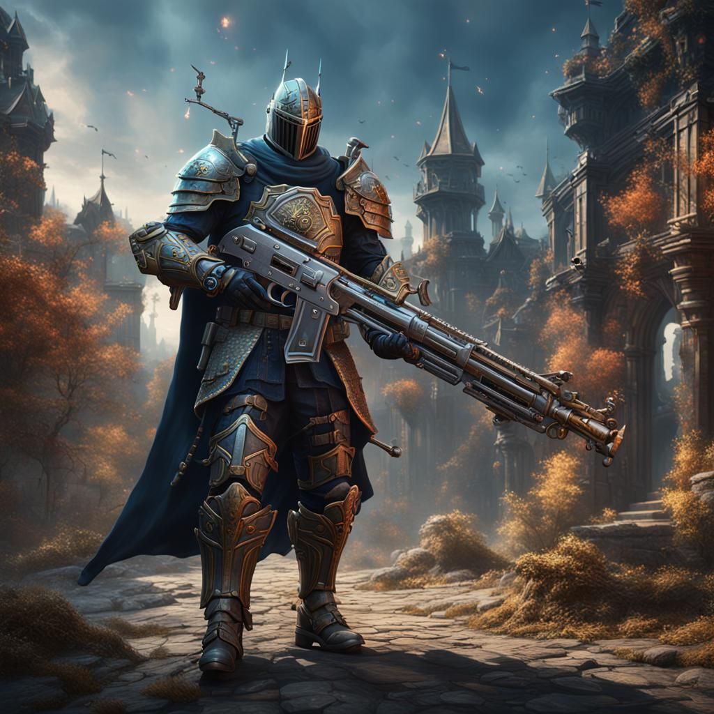 Gun Knight in Detailed Matte Painting Style