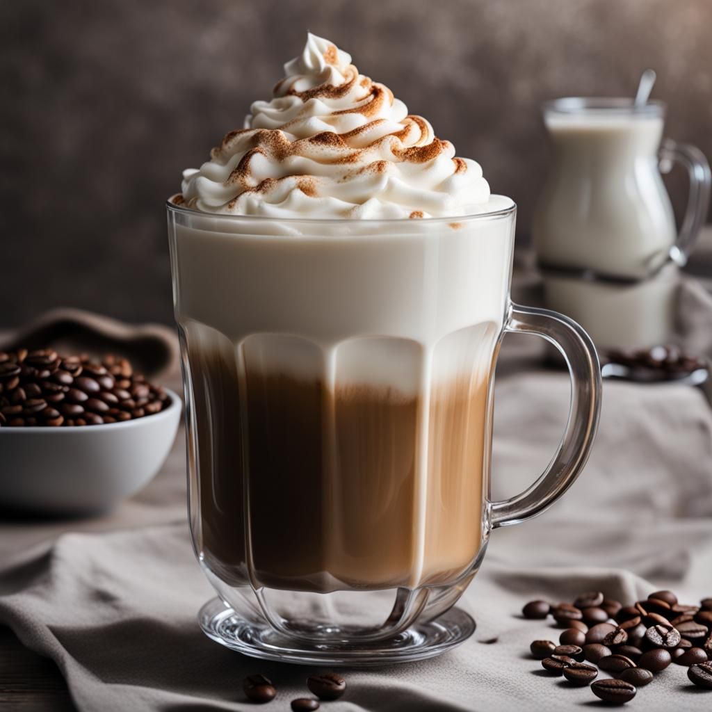 Layered Coffee Glass with Milk Foam and Cream
