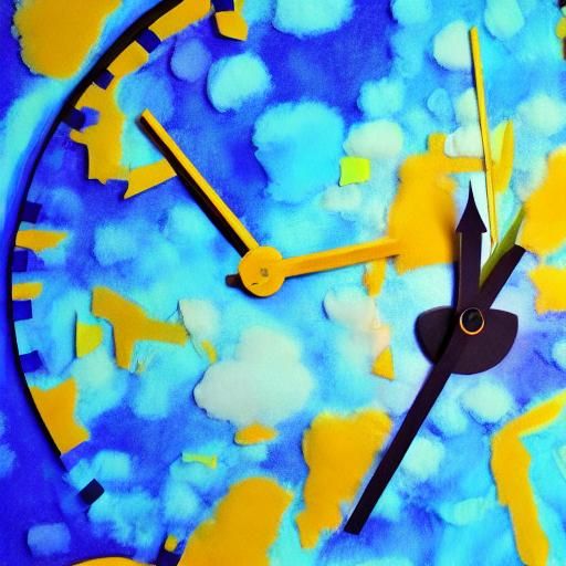 Surreal Sky Clock with Flamingos in Abstract Art