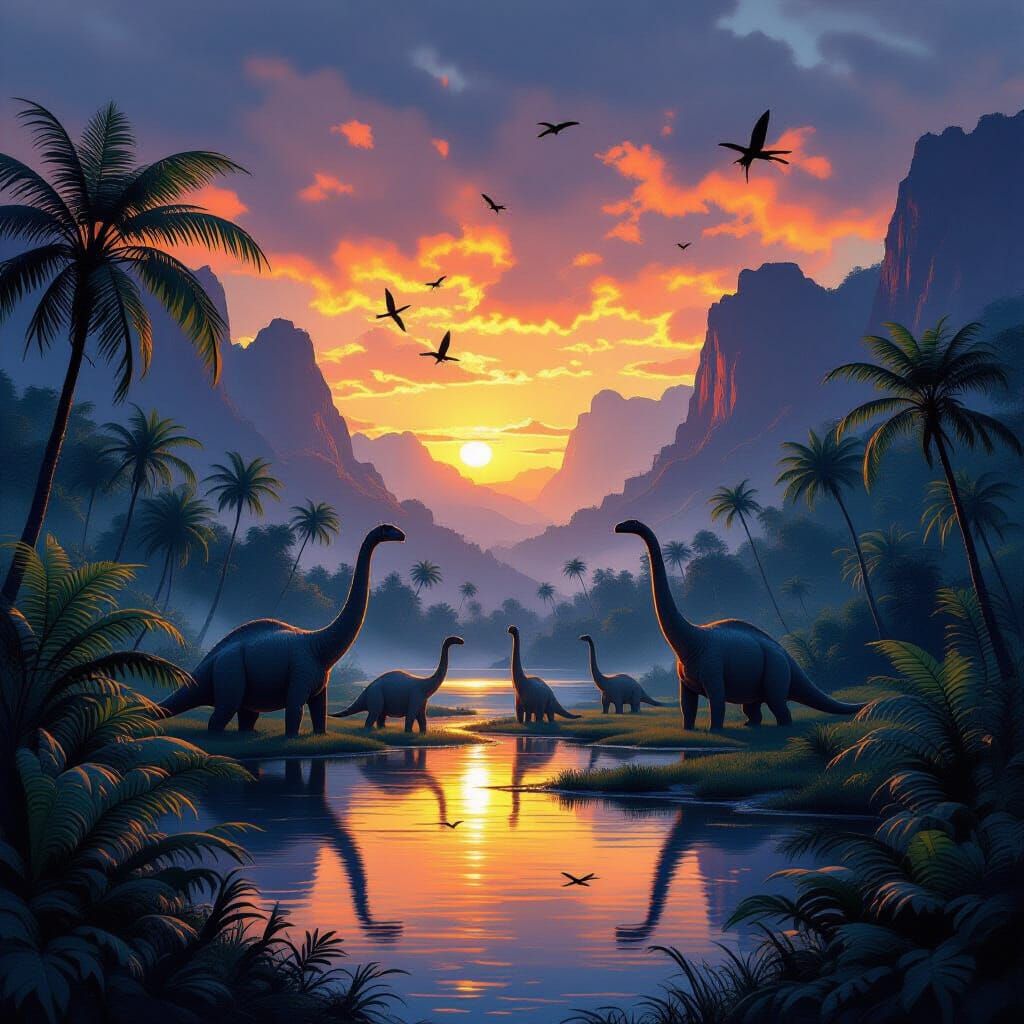 Jurassic Rainforest Dawn with Brachiosaurs
