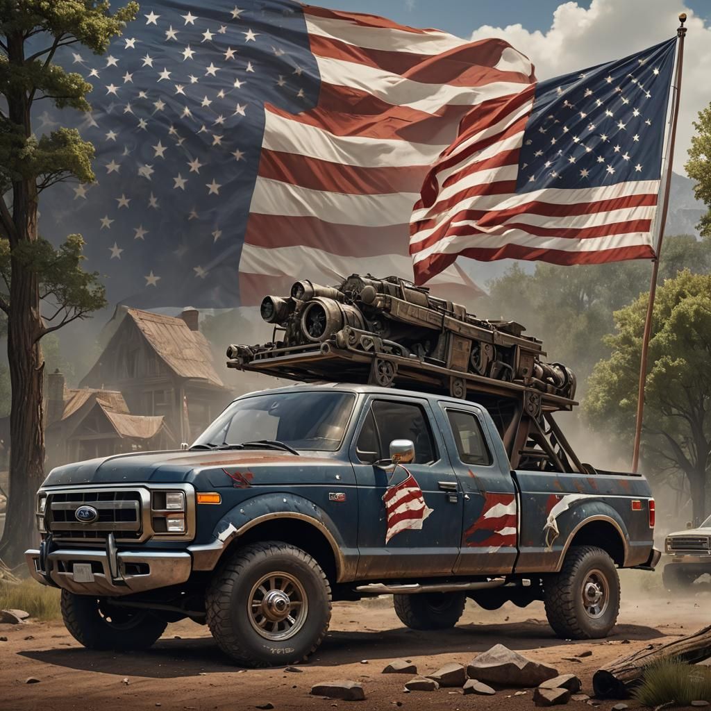 Ford F-150 with American Flag: Detailed Matte Painting