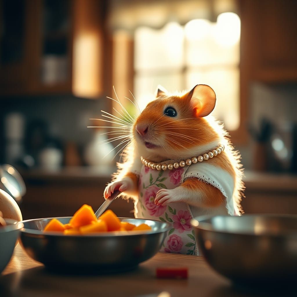 Hamster Housewife Cooking in Cozy Kitchen